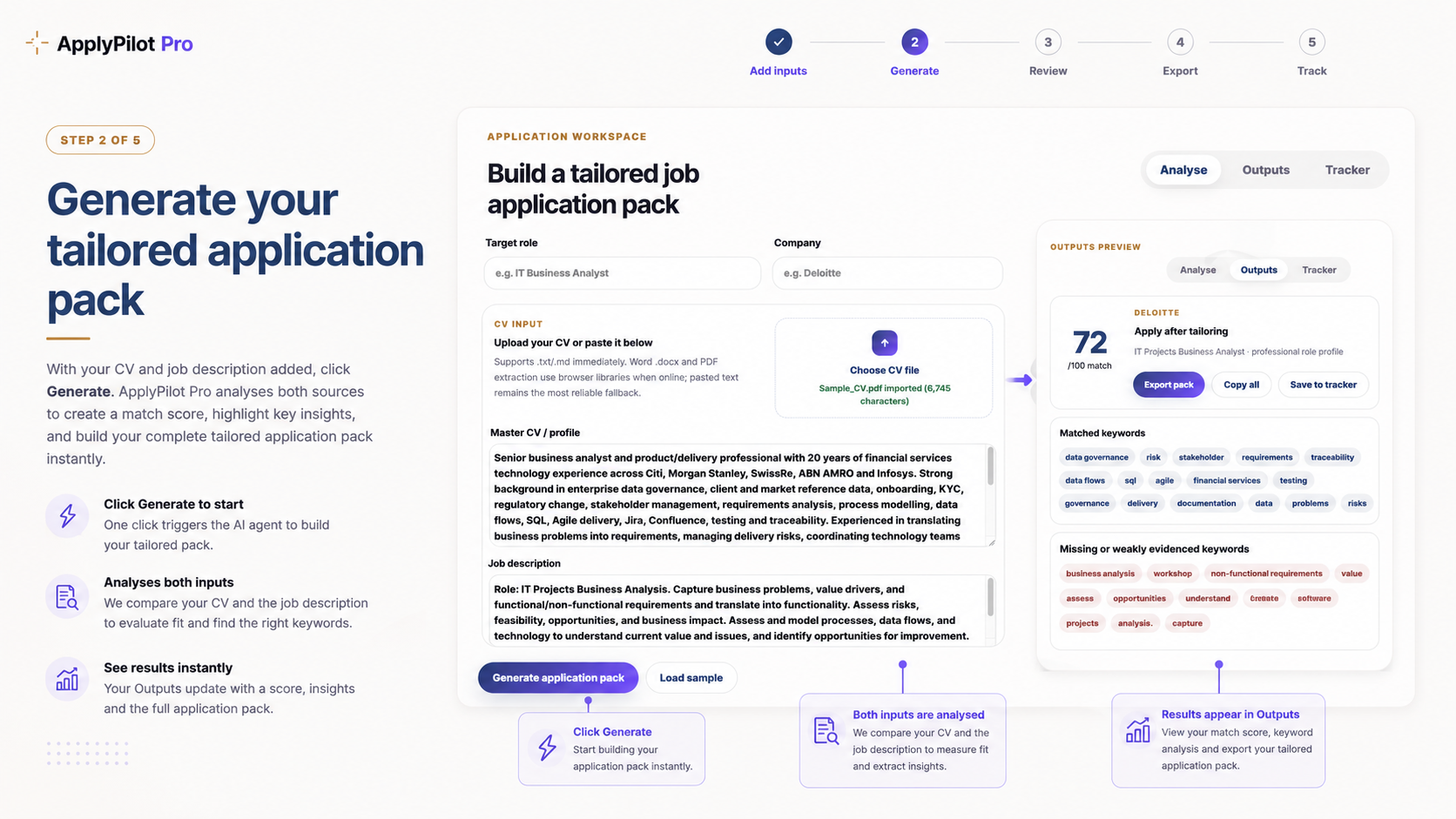 Generate your tailored application pack